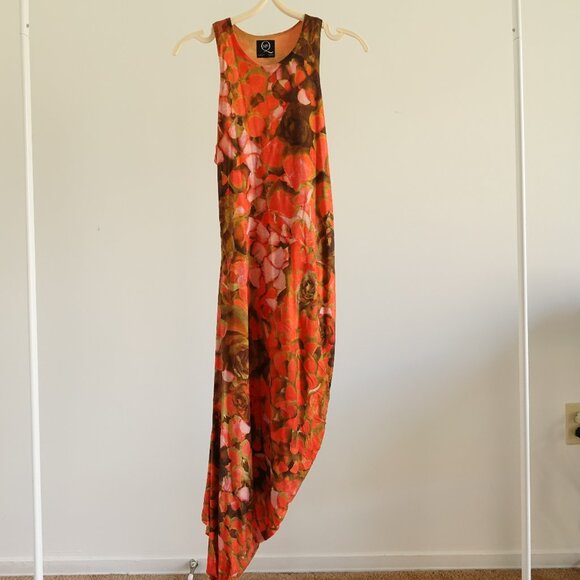 McQ by Alexander McQueen Orange Printed Lyocell Knit Racerback Ruched Dress S - Picture 6 of 16